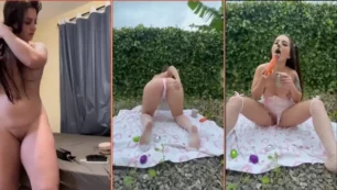 Adria Marcela, a famosa dona de um corpão avantajado, se divertindo sozinha ao ar livre
