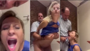 Aline Fischborn fudendo gostoso oral e recebendo ejaculação na boca no banheiro