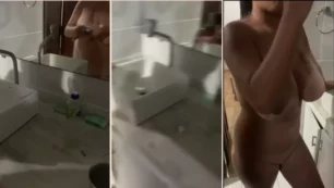 Jade se exibindo sem roupa no banheiro para seu parceiro safadinho