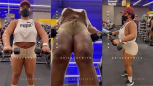 Kriss Hot Wife mostrando as teta enquanto treina na academia
