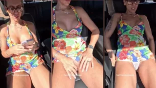 Lilika Teixeira levantando o vestido e exibindo suas bucetinha dentro do carro em movimento