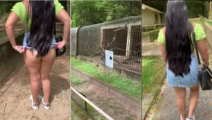 Madu, uma famosa no onlyfans, exibindo sua bunda no zoológico