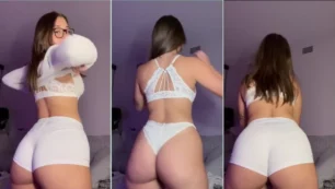 Sophie Raiin dançando de forma sensual com uma calcinha branca bem apertadinha