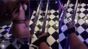 Vivi Fernandes gravando seus glúteos e seios em frente ao espelho
