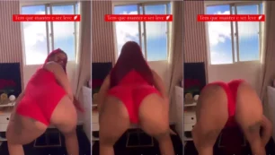 Duny Evelly, conhecida por seus vídeos sensuais, dança com animação ao som de um funk animado