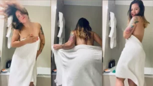 A lutadora argentina do UFC, Ailin Perez, foi flagrada dançando sem roupa após o banho