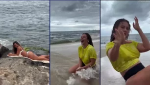 Paolla Oliveira foi flagrada em um vídeo sensual se exibindo na praia com muita sensualidade