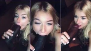 Vídeo de sexo oral com uma loira bonita fazendo um boquete em um pau enorme e preto