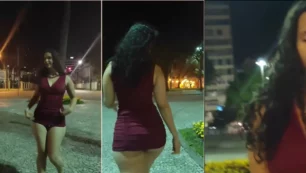 Flagra a Aline Maciel na rua com um vestido que deixou sua calcinha bem à mostra!