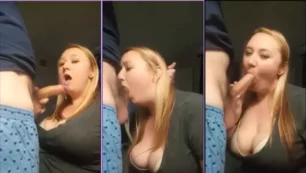 Loira quente faz um oral poderoso e acaba com tudo na boca e no rosto durante uma noite de diversão em casa