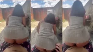 Femme fatale se divertindo com um morador de rua no terreno baldio