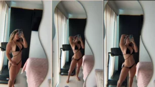 Karmen Mestre de calcinha e sutiã no quarto