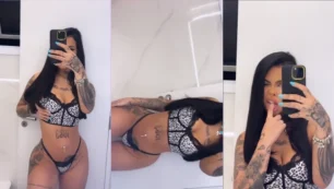 Vídeos de pornô amador caseiro com a DJ safada se mostrando só de calcinha no banheiro